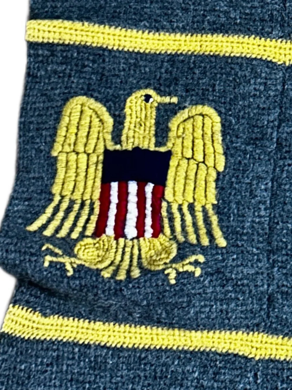 Handmade ~ Vintage ~ Gray ~ Patriotic/ Army Gold Eagle Embroidery ~ Wool Blanket